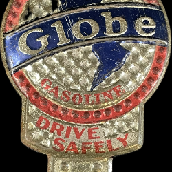 Globe Gasoline Embossed Drive Safely 1930s Metal Advertising License Plate Topper