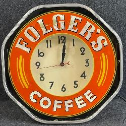 Vintage Art Deco Era Folgers Coffee 1930s Original Neon Advertising Clock 