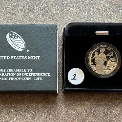 Lot #1 United States Mint 2018 Preamble to the Declaration of Independence, Platinum Proof Coin