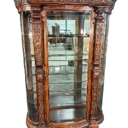 TIGER OAK HEAVY CARVED BOW GLASS CHINA CLOSET