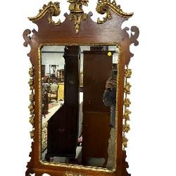 ANTIQUE MAHOGANY CHIPPENDALE GOLD GILD MIRROR