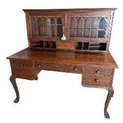 SOLID MAHOGANY CHIPPENDALE DESK WITH BOOKCASE TOP