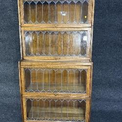 OAK LEADED GLASS STEPBACK STACKING BOOKCASE