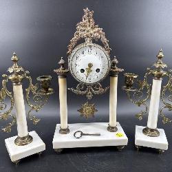 FRENCH MARBLE AND BRONZE 3 PC CLOCK SET