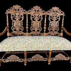 WALNUT HEAVY CARVED CONTINENTAL TRIPLE SETTEE