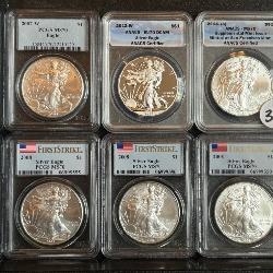 Lot# 31 Group of (6) Silver Eagles Graded Coins