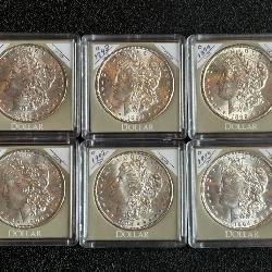 Lot# 50 (6) Morgan Silver Dollars- 1880-S, 1881-O, 1883-O, 1884–O, 1885–O, & 1886