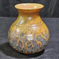 Signed Ballentine Amber, Brown & Blue Bud Vase