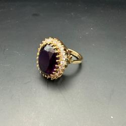 #62 • 14K Gold Ring with Oval Purple Stone and Diamond Accent, Size 5