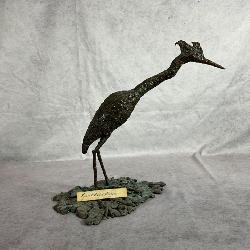 #220 • Copper Great Blue Heron Sculpture with Naturalistic Base by James Cook