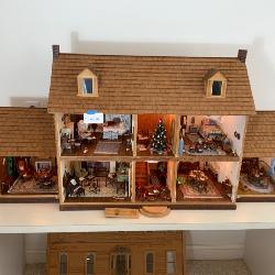 #653 • Wooden Dollhouse with Furnished Interior and Accessories