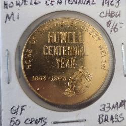 1963 Howell, Michigan Centennial Brass Token