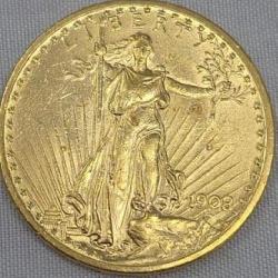 1908 $20 Dollar Saint Gardens Double Eagle Gold