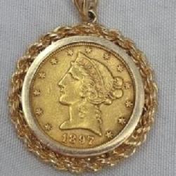 1897 $5 Gold Liberty Head Coin Pendant.