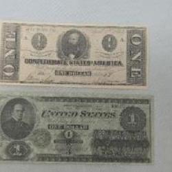 1863 Confederate $1 note & 1862 $1 note