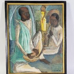 African Flutists Oil Painting By F.X. Nnaggenda