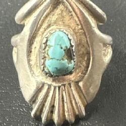 Sz.8 Sterling Silver & Turquoise Ring unmarked