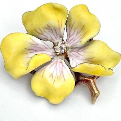 14K Gold Vintage Diamond Porcelain Pin/Pendant
