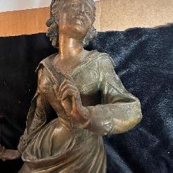 H-B PARIS 44274 BRASS/BRONZE LADY/MARBLE CLOCK