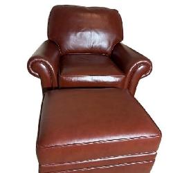 HANCOCK & MOORE LEATHER CLUB CHAIR AND OTTOMAN