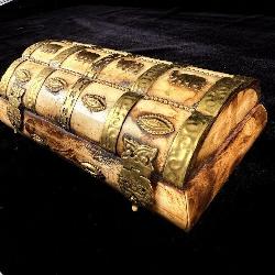 Camel Bone / Brass Decorative Trinket Box Owl Lock