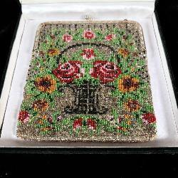 Antique beaded purse and display box