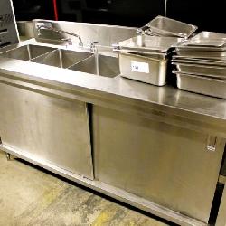 6FT STAINLESS STEEL CABINET W/ 3-COMPARTMENT SINK