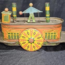 Vintage 1950's Tin Litho Toy Paddle Boat
