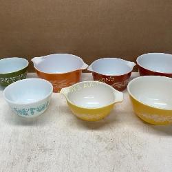 7 Vintage Pyrex Mixing Bowls with Patterns