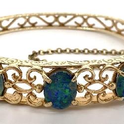 14K Gold Opal Bangle Bracelet
