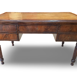 Hand Crafted Louis-Philippe Partners Leather Inlaid Flat Desk 