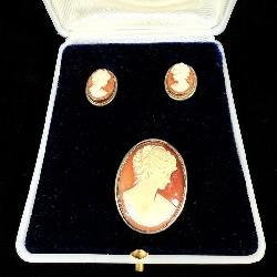 Authentic Sterling Silver Cameo Brooch & Earrings>