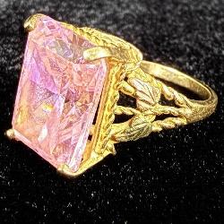 12K Black Hills Gold Large Pink Tourmaline Ring >