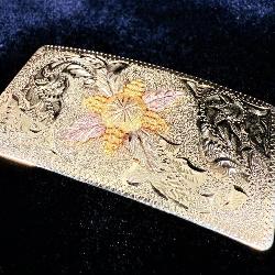 10K Black Hills Gold Trim Belt Buckle Lazy K 2.5