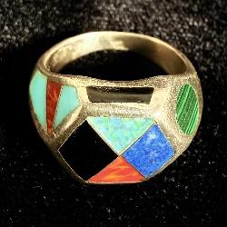Sterling Silver Ring Turquoise, Coral, Malachite,>