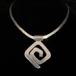 Sterling Silver Geometric Swirl Necklace >