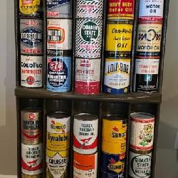 Gas Station Oil Can Stand with Cans