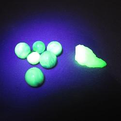 Uranium Glass Slag & 6 Uranium Glass Marbles