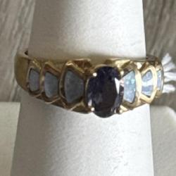 14K Solid Gold - Opal & Iolite Ring