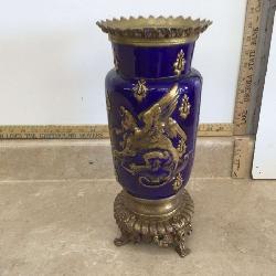 French cobalt blue porcelain vase lamp