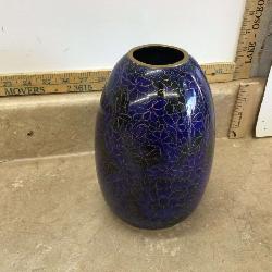 Chinese cloisonne vase with cobalt blue enamel and brass detailing