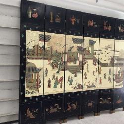Six-panel screen with Chinese lacquer design