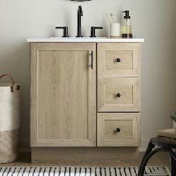 30-in Sink Bathroom Vanity with White Marble Top