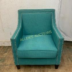 Turquoise Upholstered Armchair with Nailhead Trim