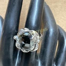 Sterling Silver Ring with Black Stone, Size 8