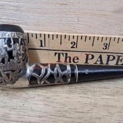 Mexico stamped silver overlay straight stem pipe