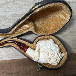 Meerschaum Mystical figure carved pipe with case