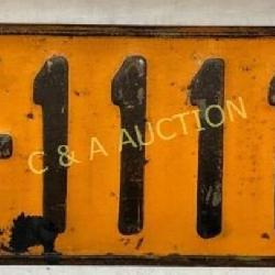 Nebraska 1925 License Plate ï¿½29-1111ï¿½ in Orange an