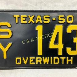 Texas 1950 SY Overwidth License Plate
