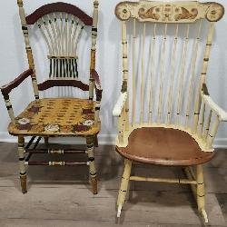 Elegant Hand Painted Rocking and Side Chairs